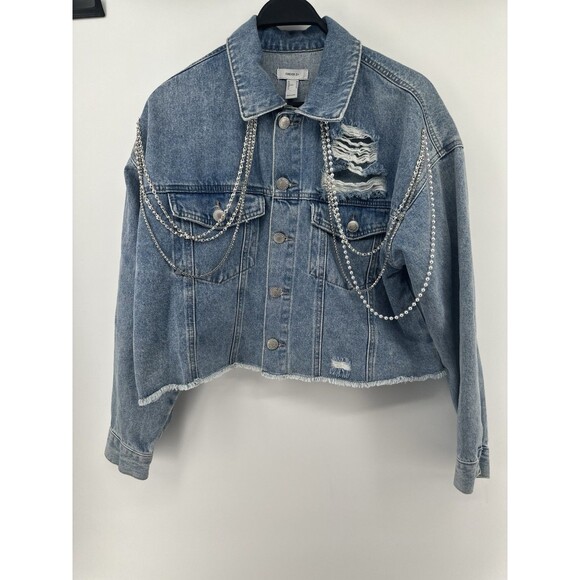 FOREVER 21 Jackets & Blazers - Forever 21 Denim Cut Off Jacket Ladies Size 0X 100% Cotton Bling Accent